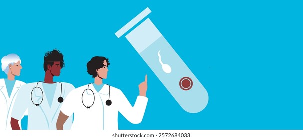 Doctor's hand with IVF test tube, flat vector stock illustration or copy space template as fertility concept