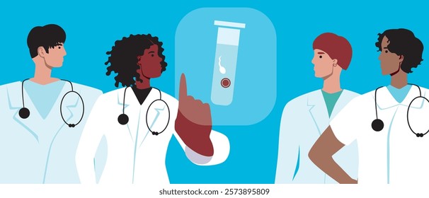 Doctor's hand with IVF test tube, flat vector stock illustration or copy space template as fertility concept