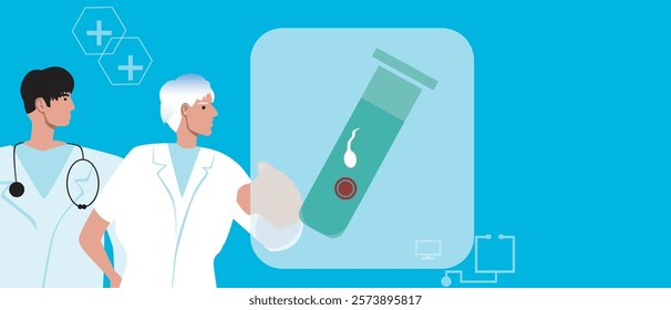 Doctor's hand with IVF test tube, flat vector stock illustration or copy space template as fertility concept