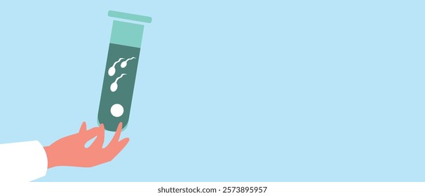 Doctor's hand with IVF test tube, flat vector stock illustration or copy space template as fertility concept