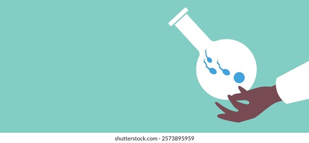 Doctor's hand with IVF test tube, flat vector stock illustration or copy space template as fertility concept