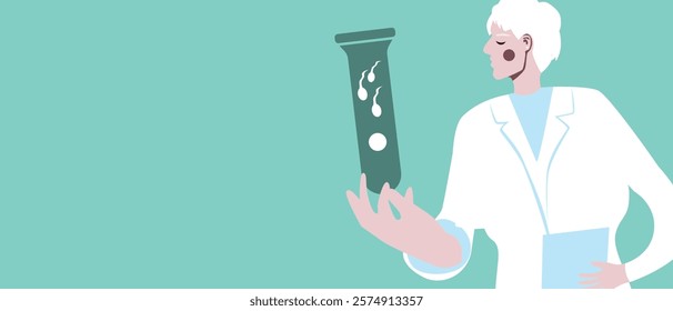 Doctor's hand with IVF test tube, flat vector stock illustration or copy space template as fertility concept