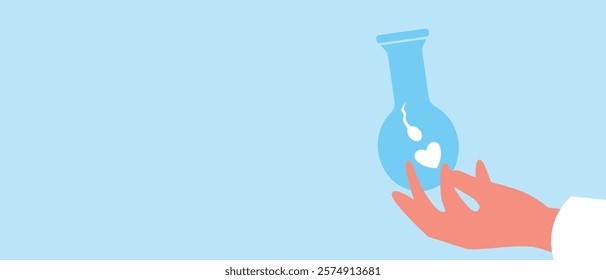 Doctor's hand with IVF test tube, flat vector stock illustration or copy space template as fertility concept