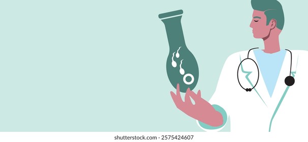 Doctor's hand with IVF test tube, flat vector stock illustration or copy space template as fertility concept