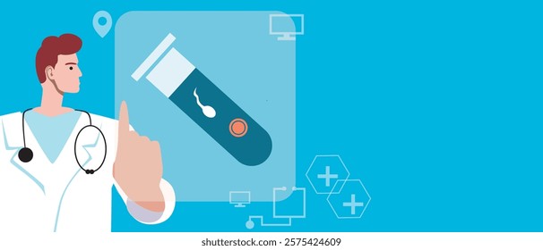 Doctor's hand with IVF test tube, flat vector stock illustration or copy space template as fertility concept