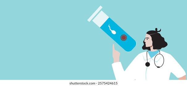 Doctor's hand with IVF test tube, flat vector stock illustration or copy space template as fertility concept