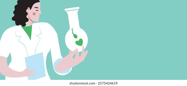 Doctor's hand with IVF test tube, flat vector stock illustration or copy space template as fertility concept