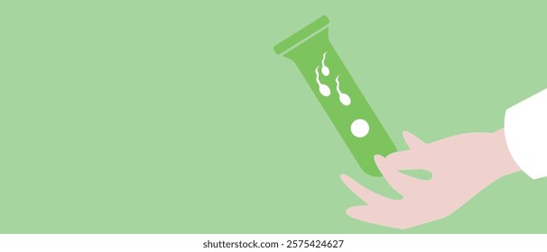 Doctor's hand with IVF test tube, flat vector stock illustration or copy space template as fertility concept