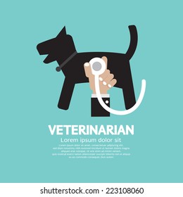 Doctor's Hand With Stethoscope Checking On Dog's Body Veterinarian Concept Vector Illustration