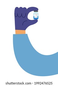 Doctor's hand with vaccine. Prevention of coronavirus infection concept. Immunization and treatment from virus infection. Coronavirus (COVID-19) Vaccination, Syringe.