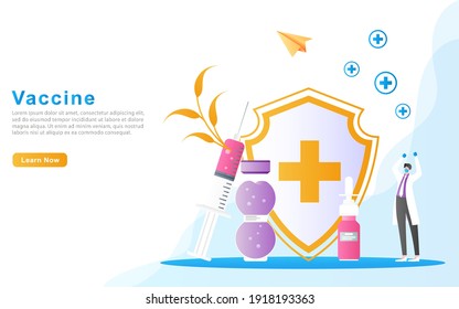 doctors are happy because the vaccination process succeeded in killing diseases through the concept injection vaccine. for landing pages, UI, banners, print media 