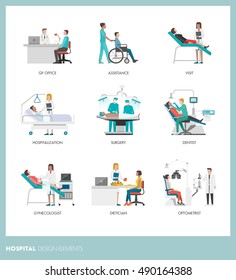 Doctors and healthcare professionals with patients: diagnosis and clinical treatment at the hospital