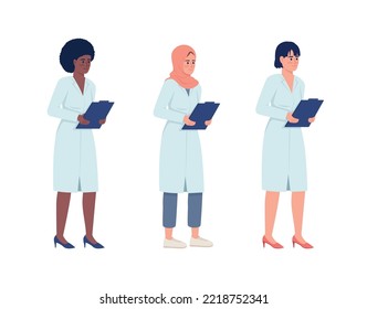 Doctors holding papers semi flat color vector characters set. Editable figures. Full body people on white. Healthcare simple cartoon style illustrations for web graphic design and animation collection