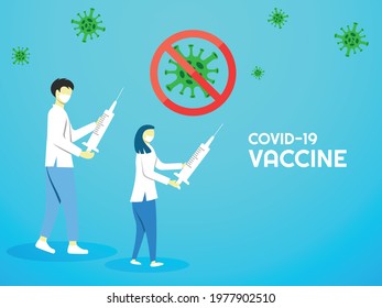 doctors holding syringe with covid-19 vaccine, male and female doctor ready for vaccination 