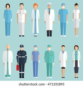 Doctors, hospital staff flat vector set