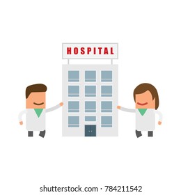 Doctors with a hospital, vector illustration design. Health care characters collection.