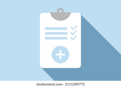 Doctor's icon, document, blue circle with shadow below on white background, vector.