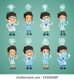 Doctors with Icons Set. In the EPS file, each element is grouped separately.