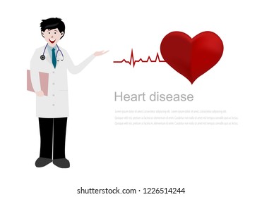 Doctors invite you to check your heart disease. Accumulation of cholesterol in the arteries. Health concept. Vector illustration.