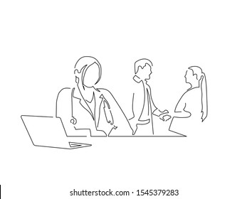 Doctors isolated line drawing, vector illustration design. Medicine collection.