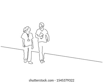 Doctors isolated line drawing, vector illustration design. Medicine collection.