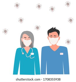 Doctors mask coronavirus hospita. Surgical mask. People wearing face mask. Corona virus background. 
pandemic protection. cartoon vector illustration. Face pollution mask.