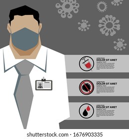 Doctors and masked people. Quarantine. Vector banner with information and infographics about the Chinese coronavirus 2019-ncov.