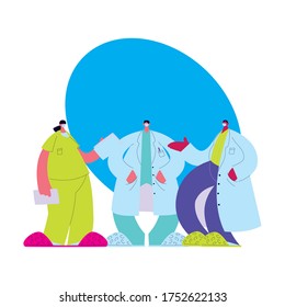 doctors with masks and medical uniforms vector illustration design