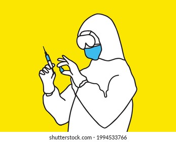 Doctors in masks with syringe and vaccine. People vaccination concept for immunity health. Covid-19. Healthcare, coronavirus, prevention and immunize. vector design