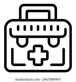 Doctor's medical bag icon with healthcare, first aid, and emergency services symbol in black line illustration for medical assistance and responder vector kit in clinic or hospital