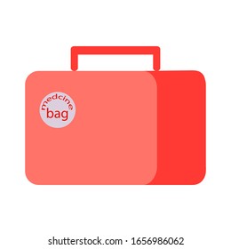 Doctor's medical bag, red. Vector stock illustration on an isolated white background. Flat. For decor in medicine, icon, logo, signboard, sign, brochure