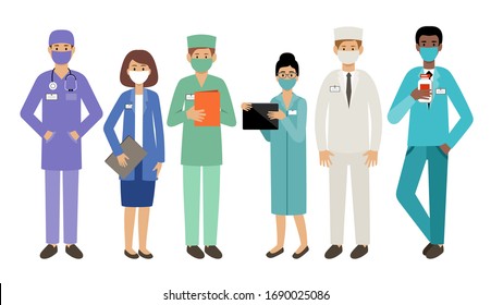 Doctors in medical masks. Vector flat illustration.