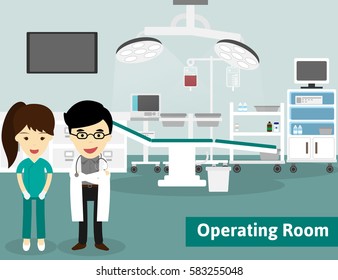 Doctors and medical staff in the operating room, vector illustration