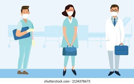 Doctors and medical staff wearing surgical masks