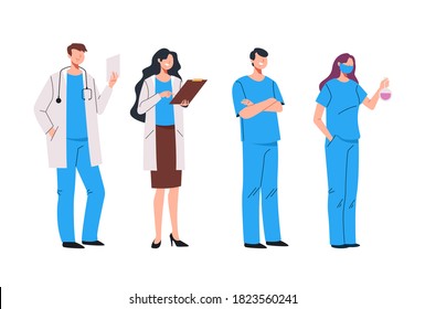 Doctors medicine workers isolated set. Vector flat graphic design illustration