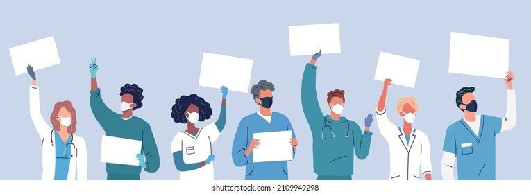 Doctors and medicine workers protesting with white placards