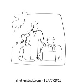 doctors meeting in continuous line drawing style, thin linear vector illustration