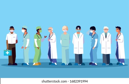 doctors men standing, medical team vector illustration design