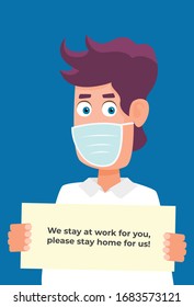 Doctors with message about virus. Vector flat style cartoon illustration