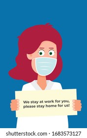 Doctors with message about virus. Vector flat style cartoon illustration