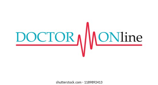 Doctors mobile app sign pulse line. Doctor online logo on white background. Mobile medicine round the clock 24 7 app. Vector illustration.