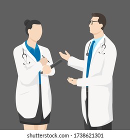 Doctors in modern flat style, nurse, pharmacist, simple medical concept isolated on gray background.