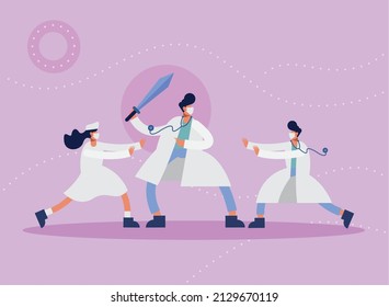 doctors and nurse fighting characters