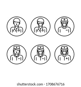 Doctors and nurses avatar icons set. Line vector. Isolate on white background.