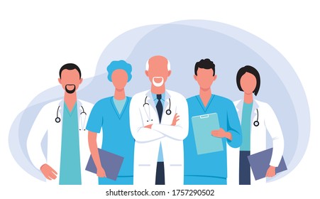 Doctors and nurses cartoon characters medical hospital team fighting the coronavirus illustration vector