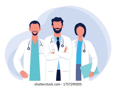 Doctors and nurses cartoon characters medical hospital team fighting the coronavirus illustration vector
