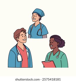 Doctors and nurses cartoon style vector illustration