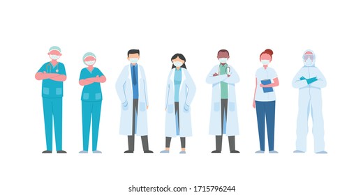 doctors and nurses characters on white background ,Medical team isolated  vector illustration.