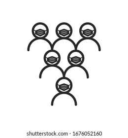 Doctors and nurses in the fight against coronavirus human silhouettes linear icon. A crowd of people in protective masks.