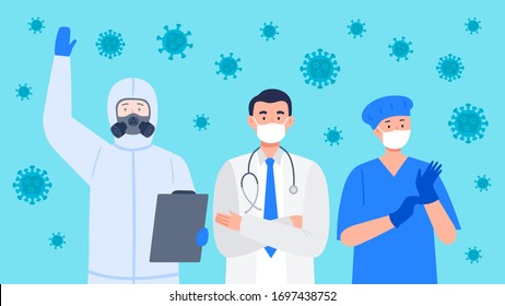 Doctors and Nurses fighting against a virus. Healthcare workers doing their job to protect people from any illness or pandemic.
